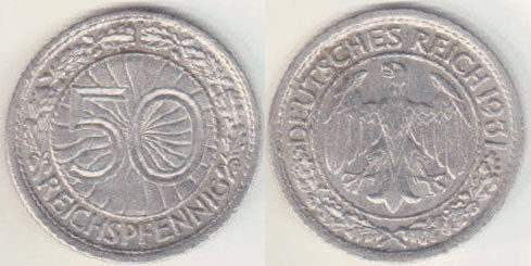 1931 A Germany 50 Pfennig A004533